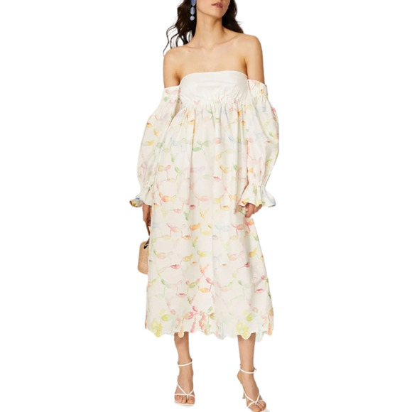 Rosie Assoulin Strapless Babydoll Bell Cuff Art To Wear Maxi Dress White Rainbow